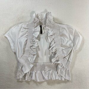 Zora Fashion White Ruffled Crop Shrug Vintage Small Y2K